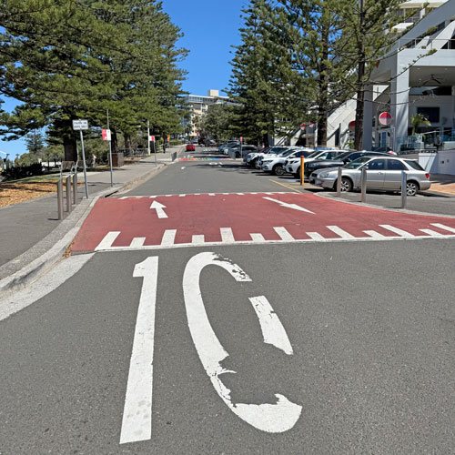 Example of shared zone on Cliff Road North Wollongong