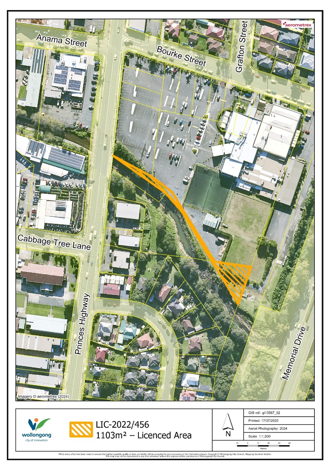 Map of proposed licence area at Princes Highway Reserve, Fairy Meadow